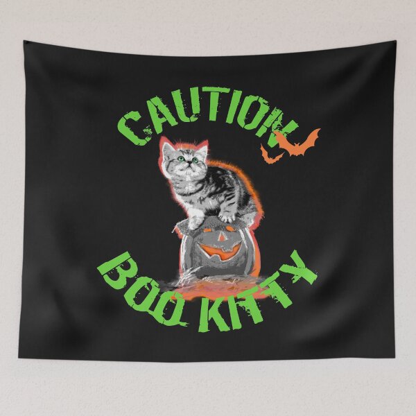 Item preview, Cute Halloween Cat Caution Boo Kitty Pumpkin Bats designed and sold by Toffy2222.