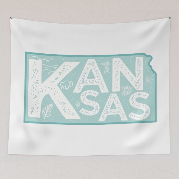 Item preview, Kansas Map Typography Blue designed and sold by HelloGentry.