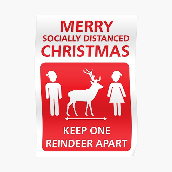 Covid-19 Merry Socially Distanced Christmas (red) Poster