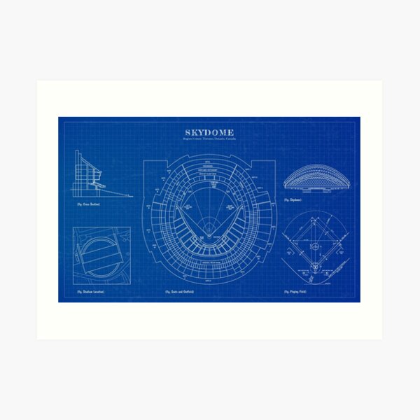 Skydome Rogers Center Toronto Ontario Canada Blueprint Art Print By Bgalaxy Redbubble
