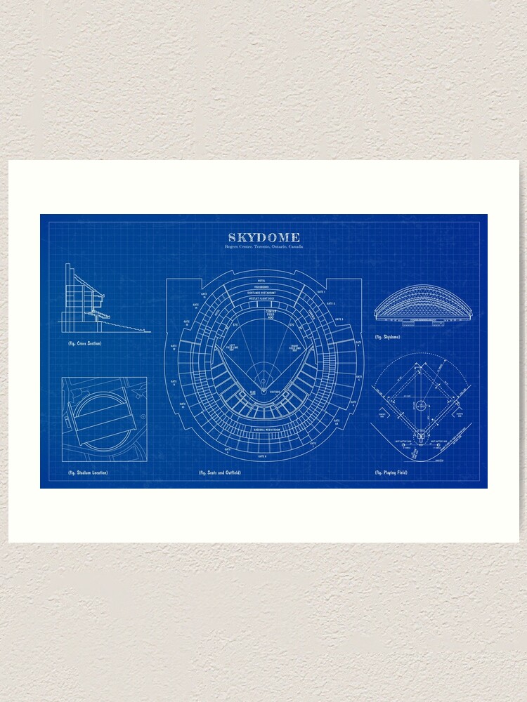 Skydome Rogers Center Toronto Ontario Canada Blueprint Art Print By Bgalaxy Redbubble