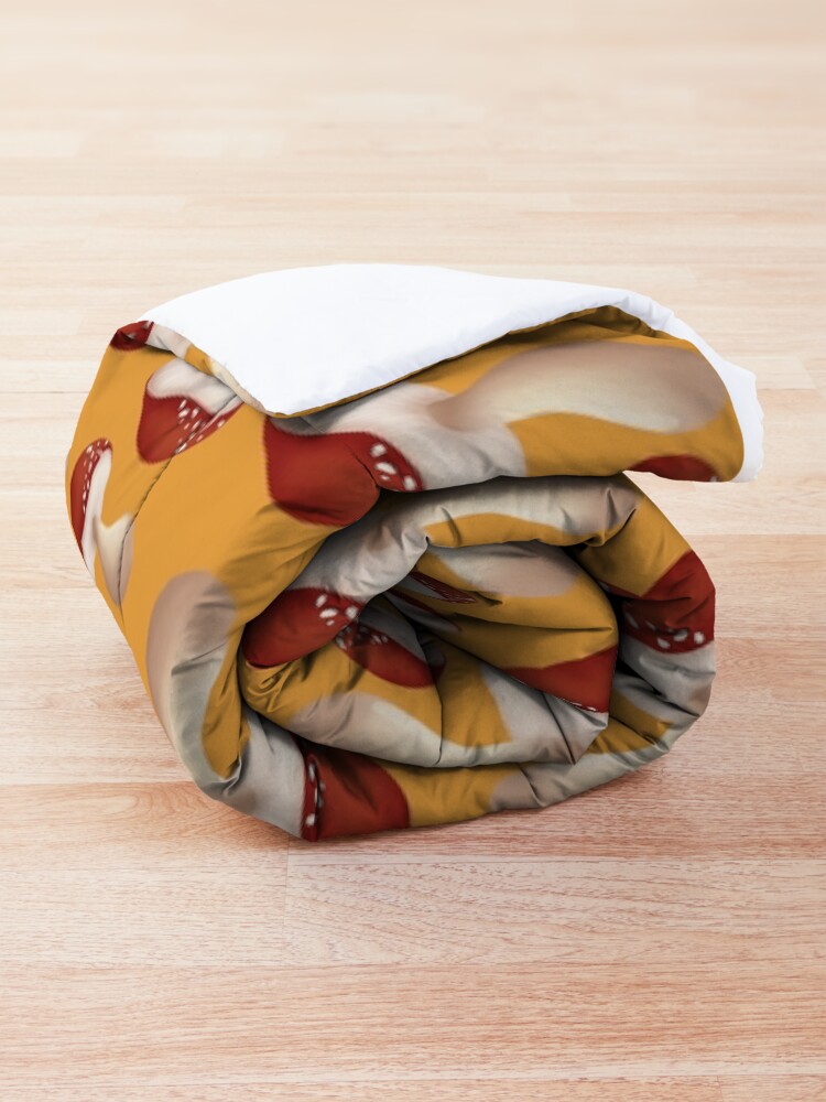Alternate view of Orange with red hand drawn mushrooms Comforter