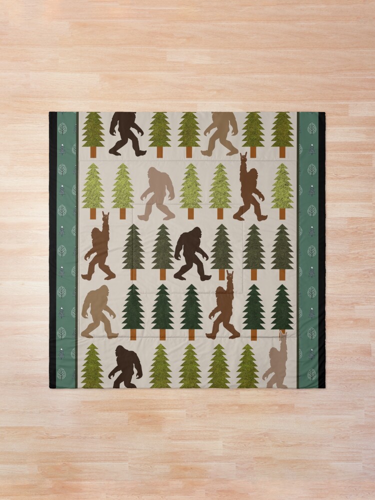 Alternate view of Trendy Bigfoot Walking In The Forest Graphic Blanket Design Sasquatch Believers Comforter