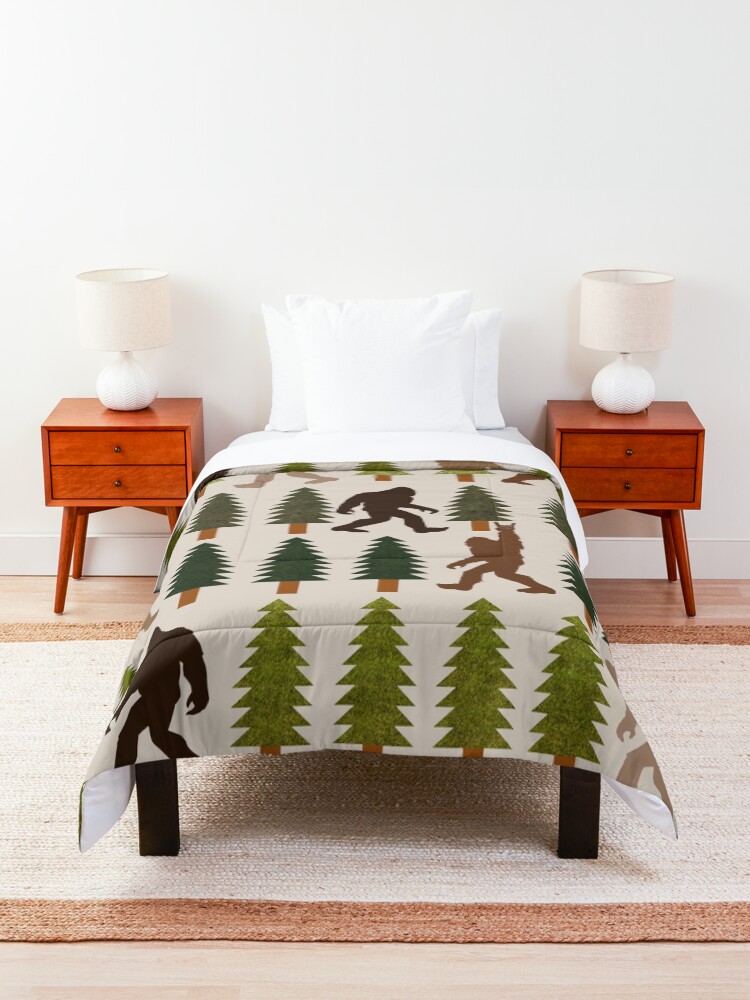 Alternate view of Trendy Bigfoot Walking In The Forest Graphic Blanket Design Sasquatch Believers Comforter