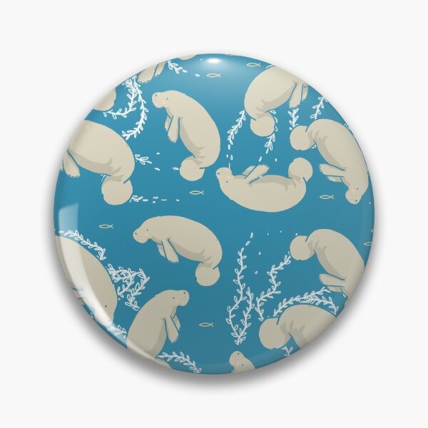 Item preview, Lamentino the manatee pattern - lots and lots of manatees on teal blue background with yellow fishes and seaweeds  designed and sold by tostoini.