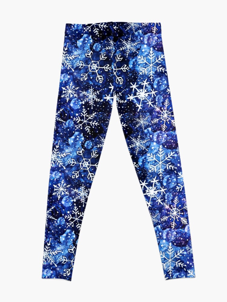 Alternate view of Blue snowflake galaxy, Celestial snowflakes and stars in blue watercolor Leggings