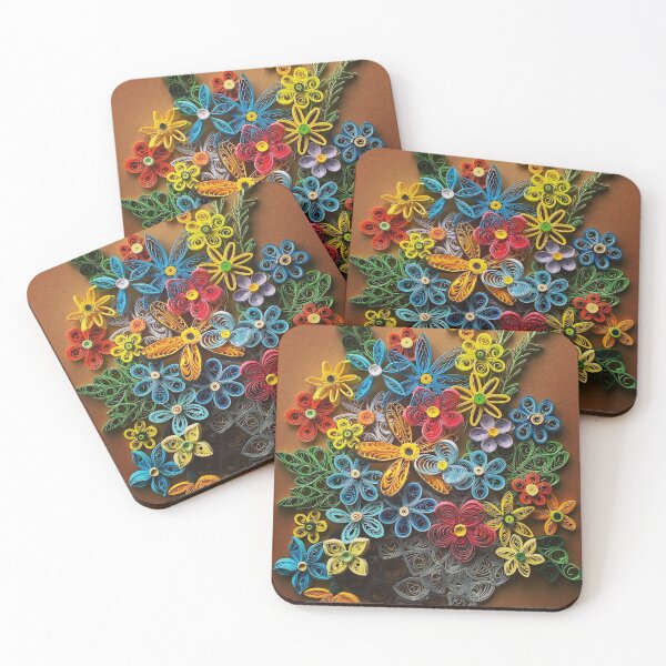 Item preview, Vivid multicolour quilled flowers on gradient brown background (THIS IS A PRINT) designed and sold by folkyouall.
