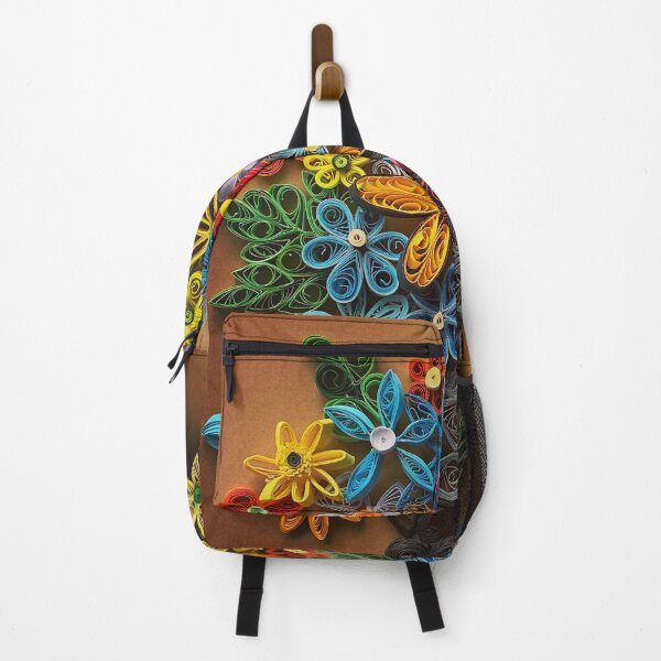 Item preview, Vivid multicolour quilled flowers on gradient brown background (THIS IS A PRINT) designed and sold by folkyouall.
