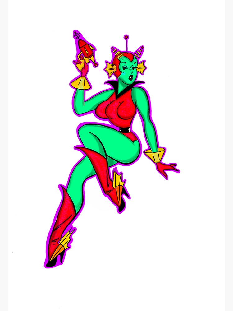 Alien Pin Up Sticker For Sale By Madhyena31 Redbubble 