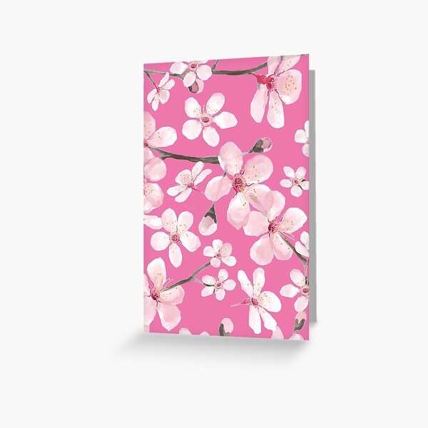 Pink Cherry Blossom watercolor floral Greeting Card