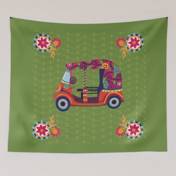 Item preview, Funky Colorful Rickshaw - Green background designed and sold by storeIndus.