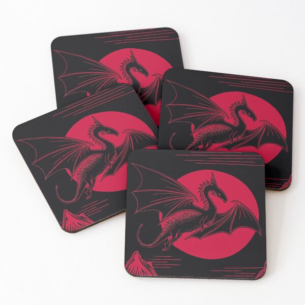 Item preview, Dragon and Moon, Red and Black Linocut designed and sold by Maddy Bennett.