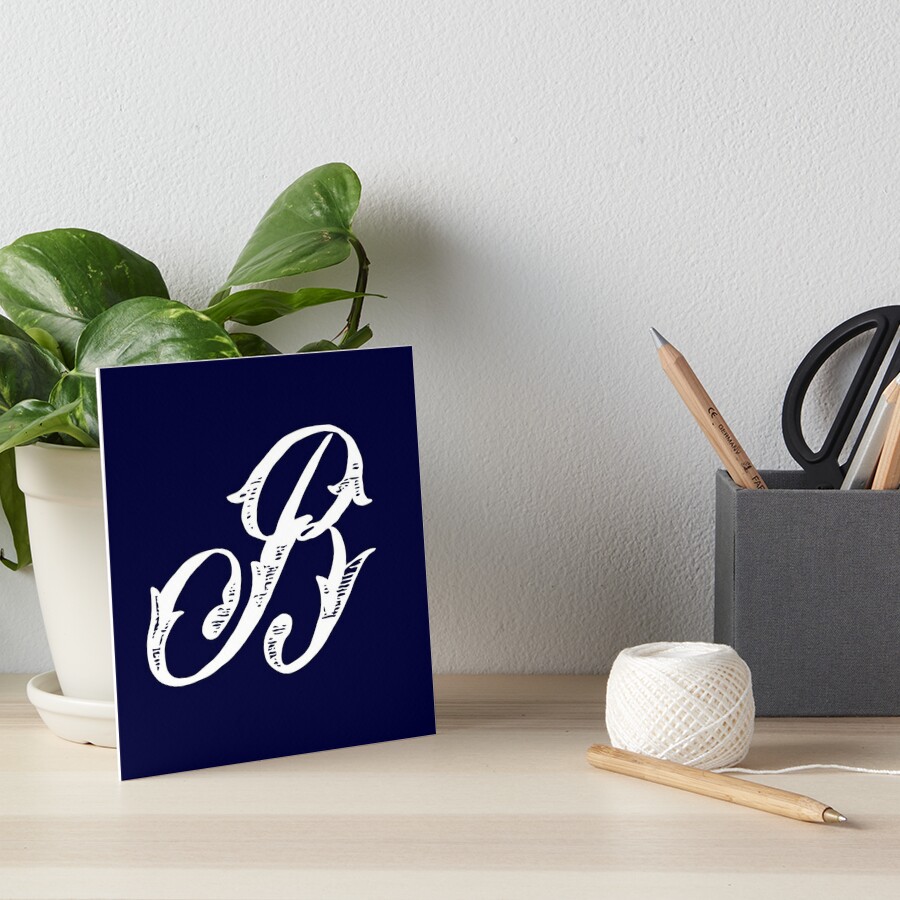 Vintage Stylish White Navy Blue Monogram Letter L | Art Board Print