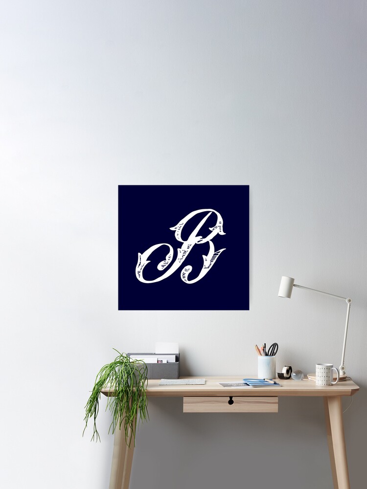 Vintage Stylish White Navy Blue Monogram Letter B | Art Board Print