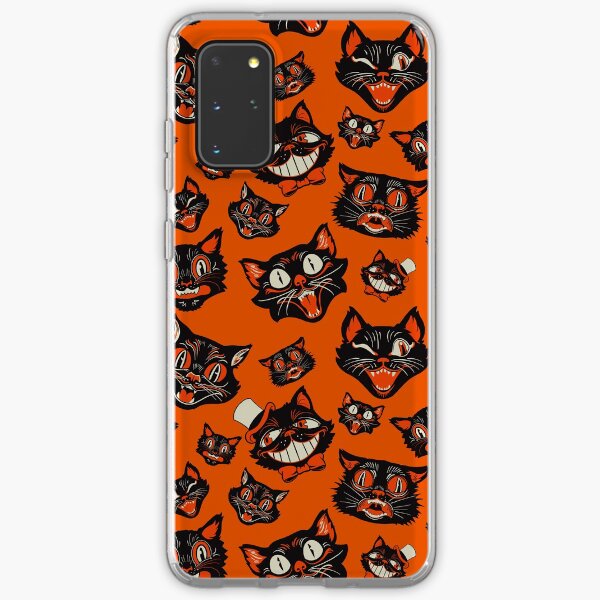 Aperçu de l'œuvre Motif de visages de chat noir Halloween vintage rétro - fond orange créée et vendue par ctkrstudio.