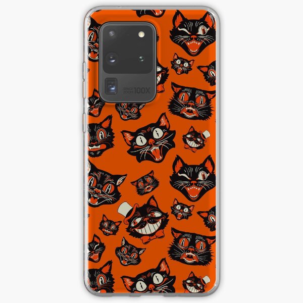 Item preview, Retro Vintage Halloween Black Cat Faces Pattern - Orange Background designed and sold by ctkrstudio.