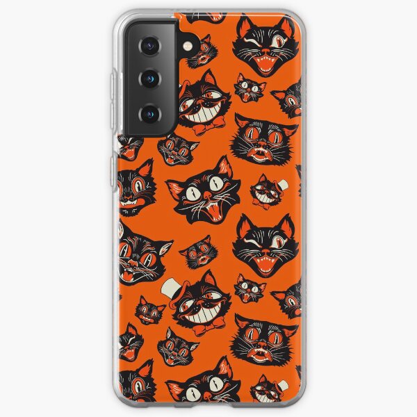 Item preview, Retro Vintage Halloween Black Cat Faces Pattern - Orange Background designed and sold by ctkrstudio.