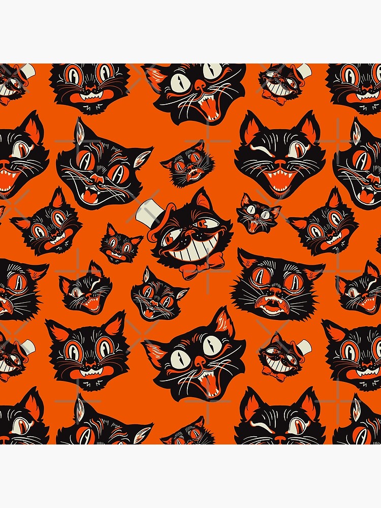 Retro Vintage Halloween Decor Black Cat Face Throw Pillow for