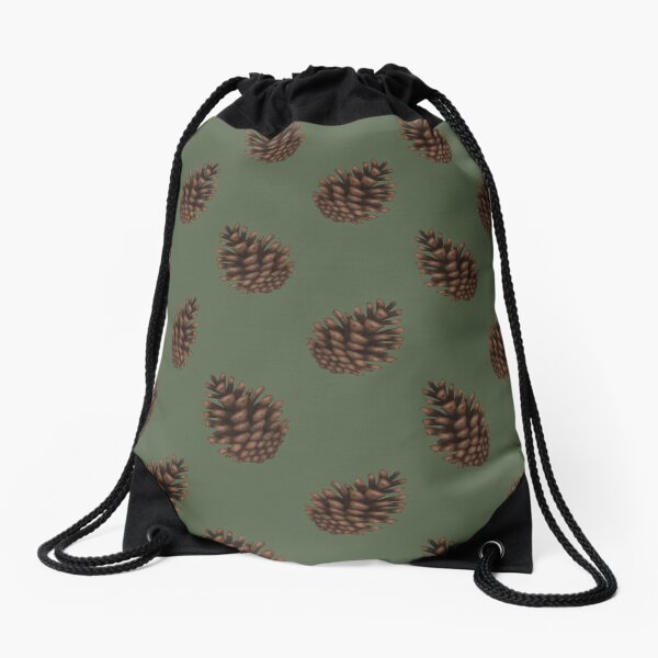 Pinecones Green Drawstring Bag