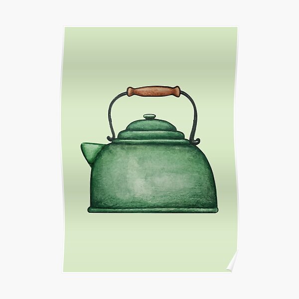 "Retro Green Metal Kettle" Poster by NiftyTrinket Redbubble