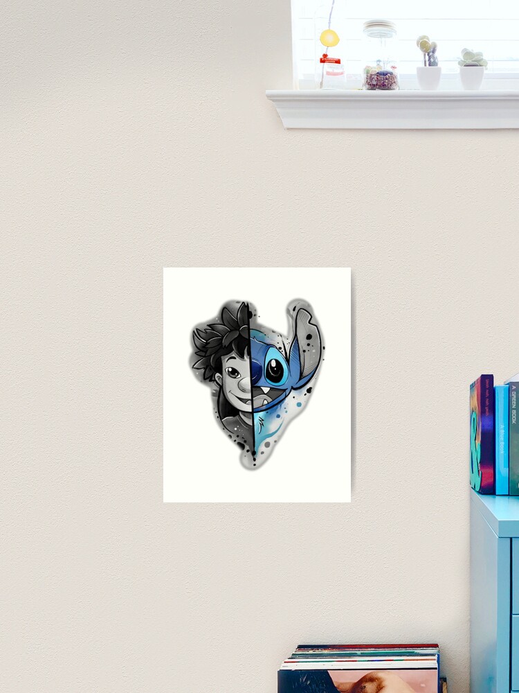 blue lilo and stitch HELLO | Art Print