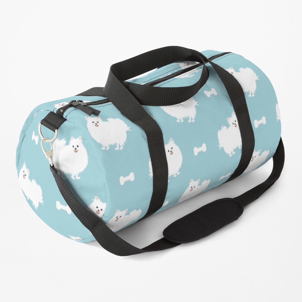 Cute White Pomeranian Dog Duffle Bag