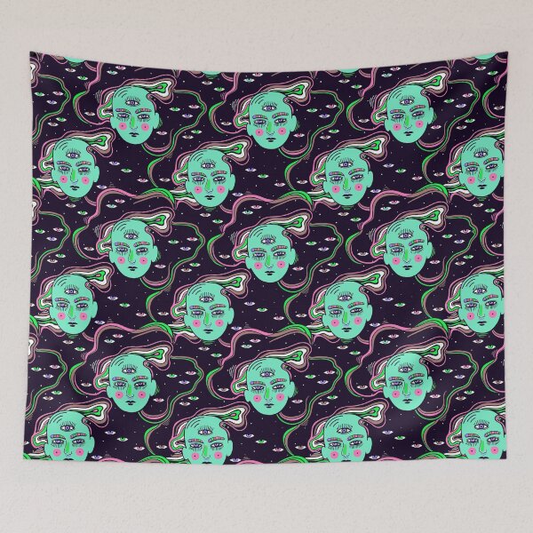 Item preview, Modern psychedelic fashion seamless pattern with beautiful mystery person with third eye.  designed and sold by FENIO.