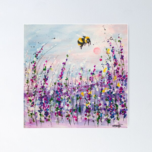 Item preview, Bee art, bumble bee acrylic painting, floral bee, bee painting, bee and flowers designed and sold by Ingrida Blinkeviciute.
