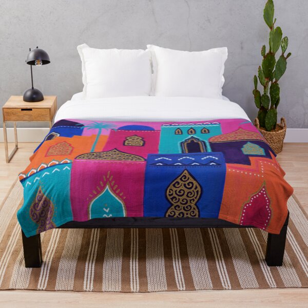 Colorful Moroccan City Throw Blanket