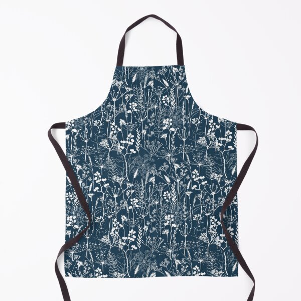 Item preview, White herbal silhouette seamless pattern on dark blue. Wild herbs. Wild life designed and sold by Yulia Chepurova.