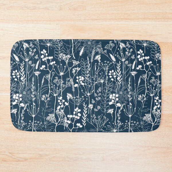 Item preview, White herbal silhouette seamless pattern on dark blue. Wild herbs. Wild life designed and sold by Yulia Chepurova.