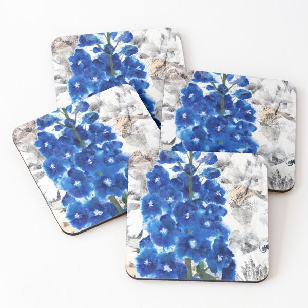 Item preview, Blue Delphinium flower in collage designed and sold by Kathryn Green.