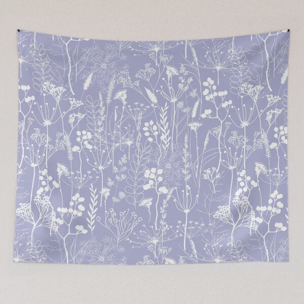 Item preview, White herbal silhouette seamless pattern on light blue lilac. Wild herbs. Wild life designed and sold by Yulia Chepurova.
