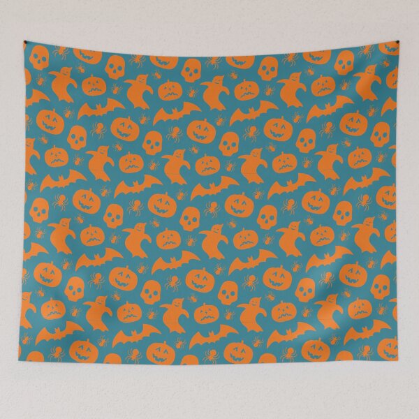 Item preview, Cute Pumpkin And Ghost Halloween Pattern - blue designed and sold by siddeshpansare.