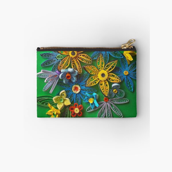 Item preview, Vivid multicolour quilled flowers on yellow green background (THIS IS A PRINT) designed and sold by folkyouall.