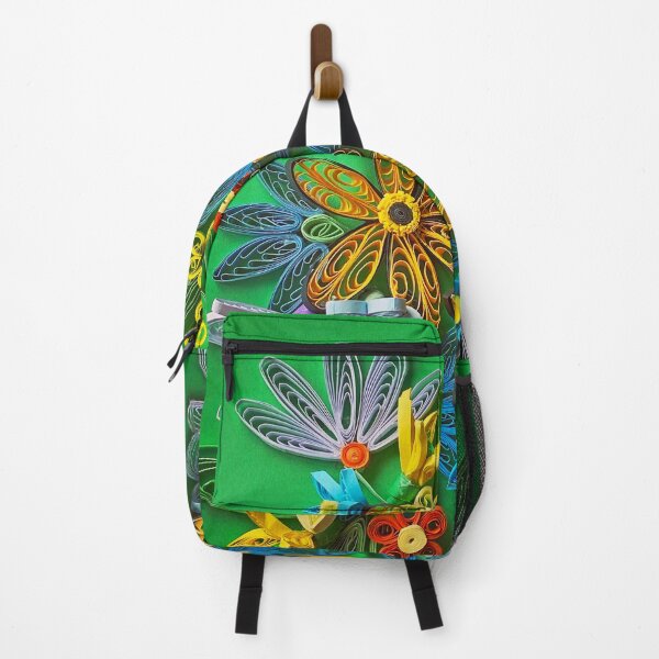 Item preview, Vivid multicolour quilled flowers on yellow green background (THIS IS A PRINT) designed and sold by folkyouall.