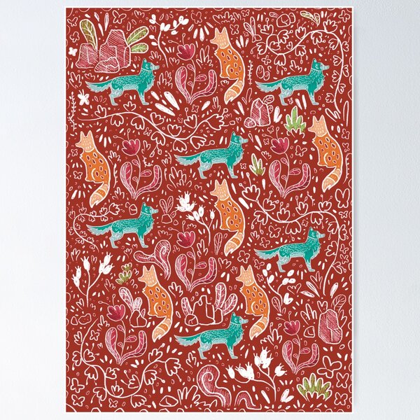 Item preview, Natural wild pattern-wolfs and foxes floreal texture designed and sold by RyukiArtbook.