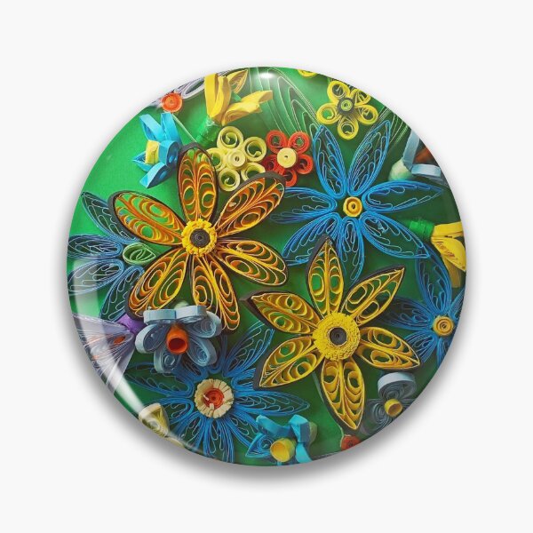 Item preview, Vivid multicolour quilled flowers on yellow green background (THIS IS A PRINT) designed and sold by folkyouall.