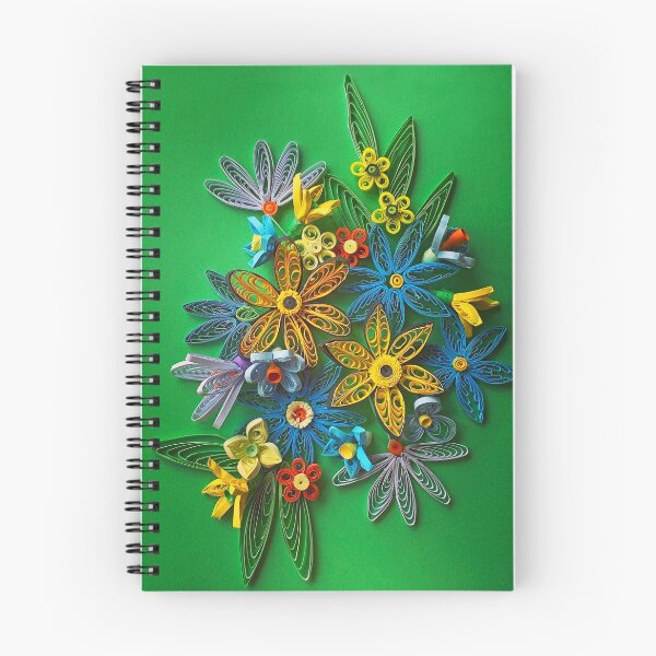 Item preview, Vivid multicolour quilled flowers on yellow green background (THIS IS A PRINT) designed and sold by folkyouall.
