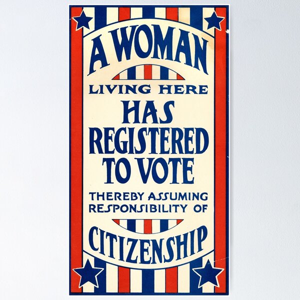 Vista previa del artículo con la obra «Una mujer que vive aquí se ha registrado para votar, 1919», diseñado y vendido por Vintage Wall Art.