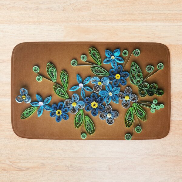 Item preview, Vivid blue quilled flowers on gradient brown background (THIS IS A PRINT) designed and sold by folkyouall.