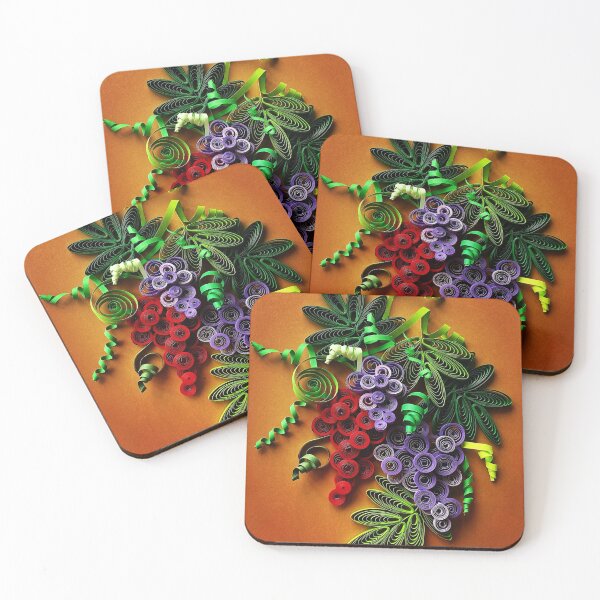 Item preview, Vivid red and purple quilled grapes on yellow orange background (THIS IS A PRINT) designed and sold by folkyouall.