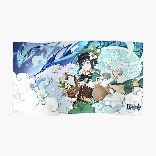 Genshin Impact - Venti, Dvalin und Wolf von The North Official Artwork Poster