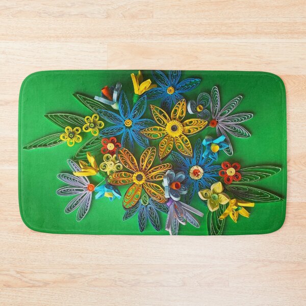 Item preview, Vivid multicolour quilled flowers on yellow green background (THIS IS A PRINT) designed and sold by folkyouall.