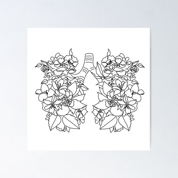 Item preview, Floral Lungs Line Art. Medical concept flowers shaped in human lungs. Coronavirus concept, viral epidemic. Harm of smoking designed and sold by OneLinePrint.