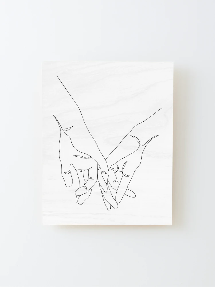 One Line Art Couple Hands Mounted Print for Sale by Tinteria
