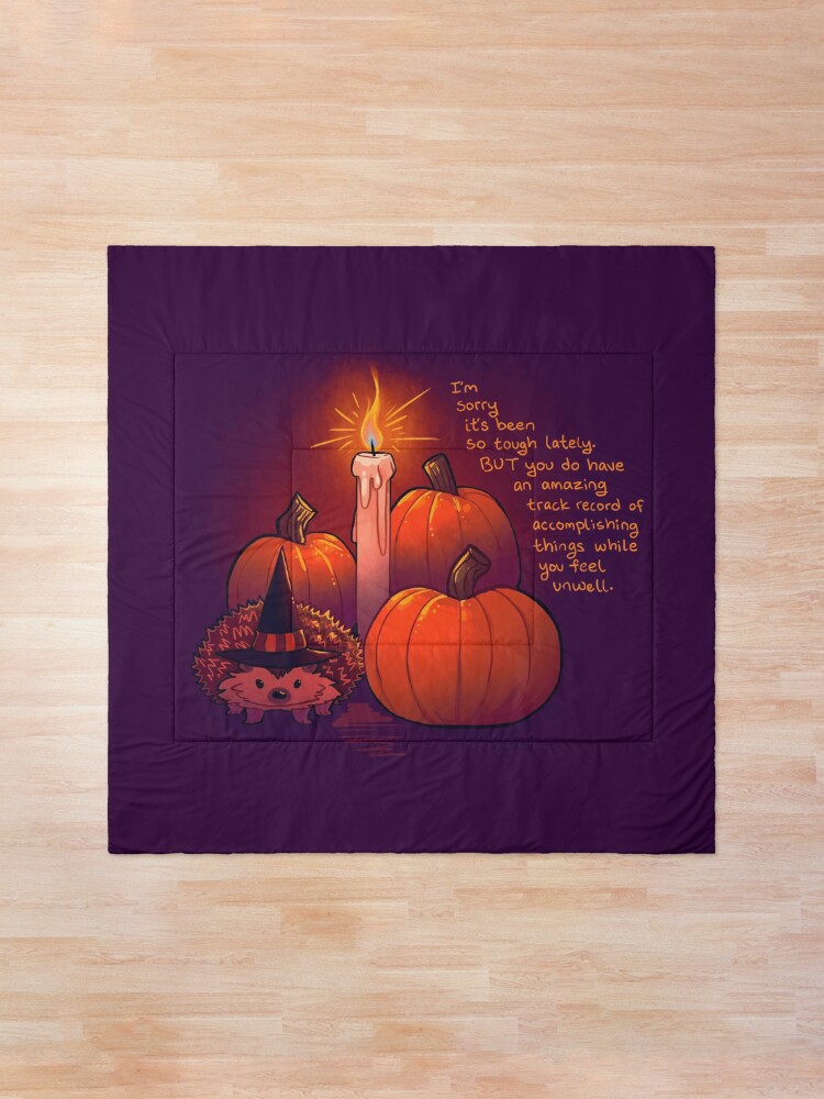 Alternate view of "I'm Sorry it's Been so Tough Lately" Pumpkin Witch Hedgehog Comforter