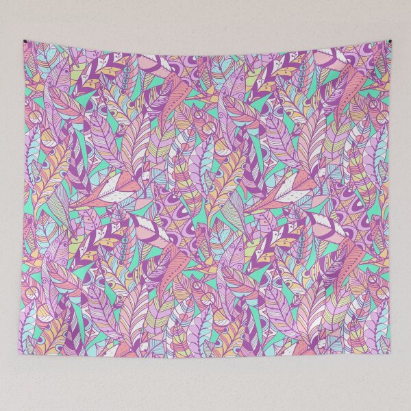 Item preview, 1980s Bohemian Chic Pink Lavender Green Yellow Feathers designed and sold by IamTrending.