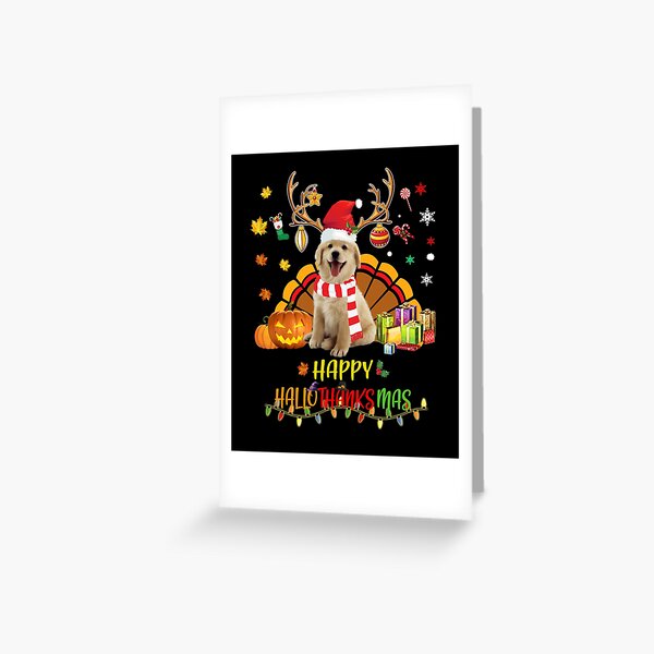 Happy Hallothanksmas Pumpkin Turkey Cute Golden Retriever Greeting Card