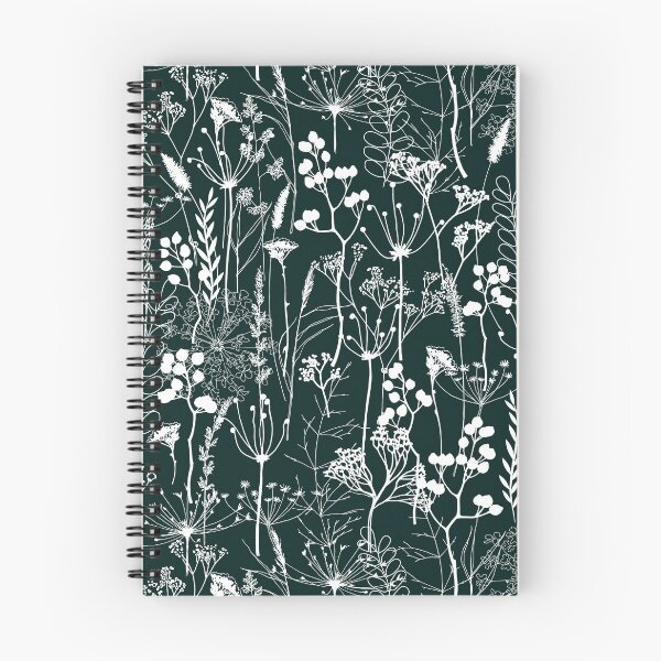 Item preview, White herbal silhouette seamless pattern on very dark blue green. Wild herbs. Wild life designed and sold by Yulia Chepurova.